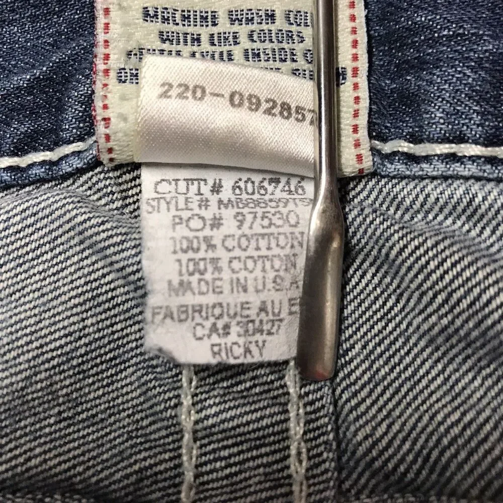 TRUE RELIGION Ricky Jean Men 34(36x28) Light Wash Whisker Distressed Flap Pocket